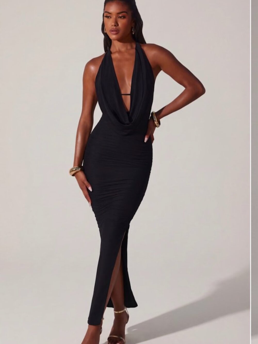 Oh Polly Black Halter Cowl Neck Maxi Dress – NWT